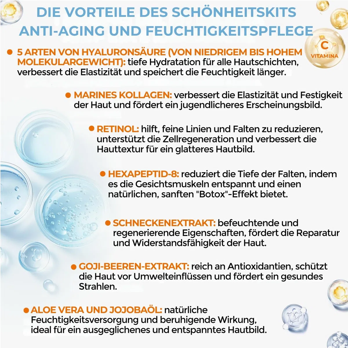 Dr. Dermaluci Lab Geschenkset Damen Herren Mama Geburtstag Anti-Aging - Pflegen, Straffen, Strahlen - Vitamin C, Marine Kollagen, 5 Hyaluronsäuren, Retinol - AIAB BIO, Made in Italy - 400ml
