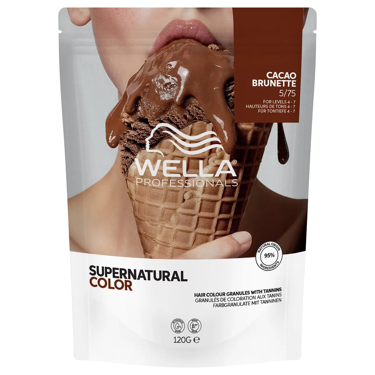 Wella Professionals Supernatural Color – Professionelle Semi-Permanente Haarfarbe – Mit Tanninen zum Färben, Stärken & Reparieren des Haares – 5/75 Kakao Braun – 120g