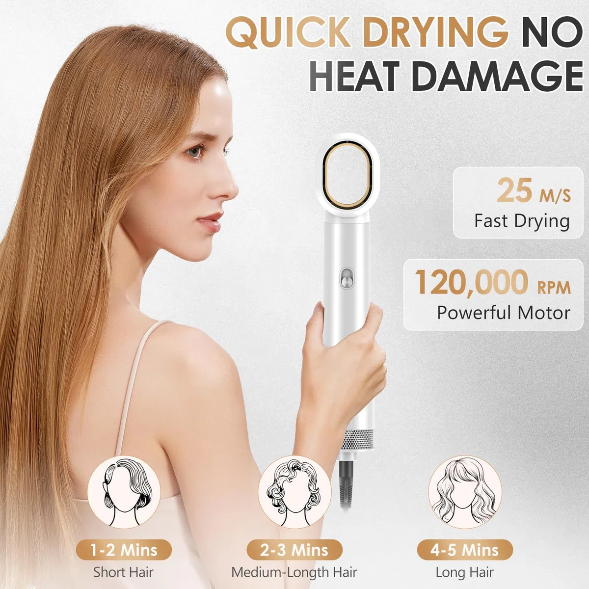 Warmluftbürste, Thermobürste, Blowout Boost Thermal Brush, Ionische Rundbürste, Lockenbürste, Airstyler, 2 Wärme, 5 Aufsätze zum Föhnen, Glätten, Volumen kreieren, 1200W