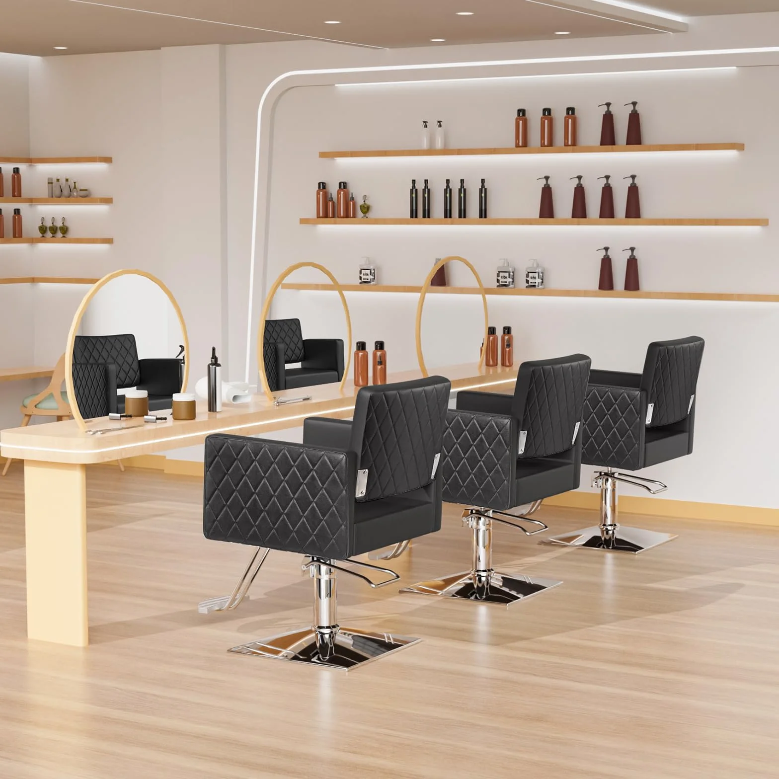 Bonnlo Friseurstuhl höhenverstellbar 90-105 cm, 360° Drehbar, 150 kg Tragkraft, Barberstuhl aus PVC-Leder, Schwarz