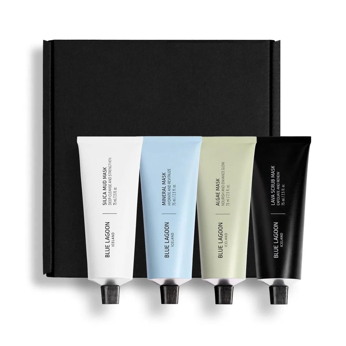 Blue Lagoon Hautpflege Signature Masks - Bioaktive Gesichtsmasken - Silica Mud/Algae/Mineral/Lava Scrub Mask - Reinigung/Feuchtigkeit/Peeling & Pflege - Fullsize Set- 4 Stück, je 75ml