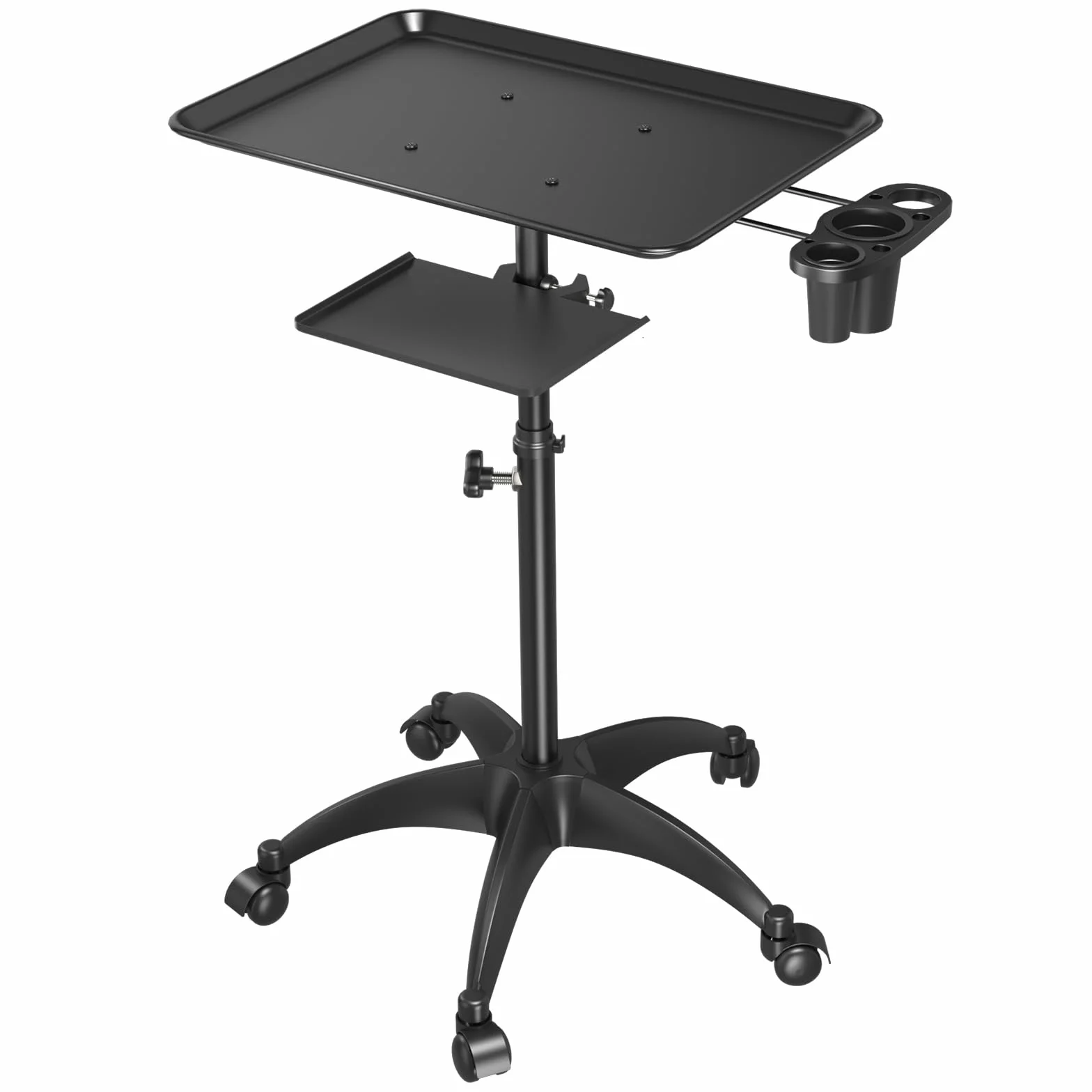 Salon Rollwagen mit Ablagefläche und Stauraum, aus Aluminium, höhenverstellbarer Tattoo-Tablettwagen mit Rädern, Zubehör für Salon- und Spa-Dienstleistungen, Schwarz