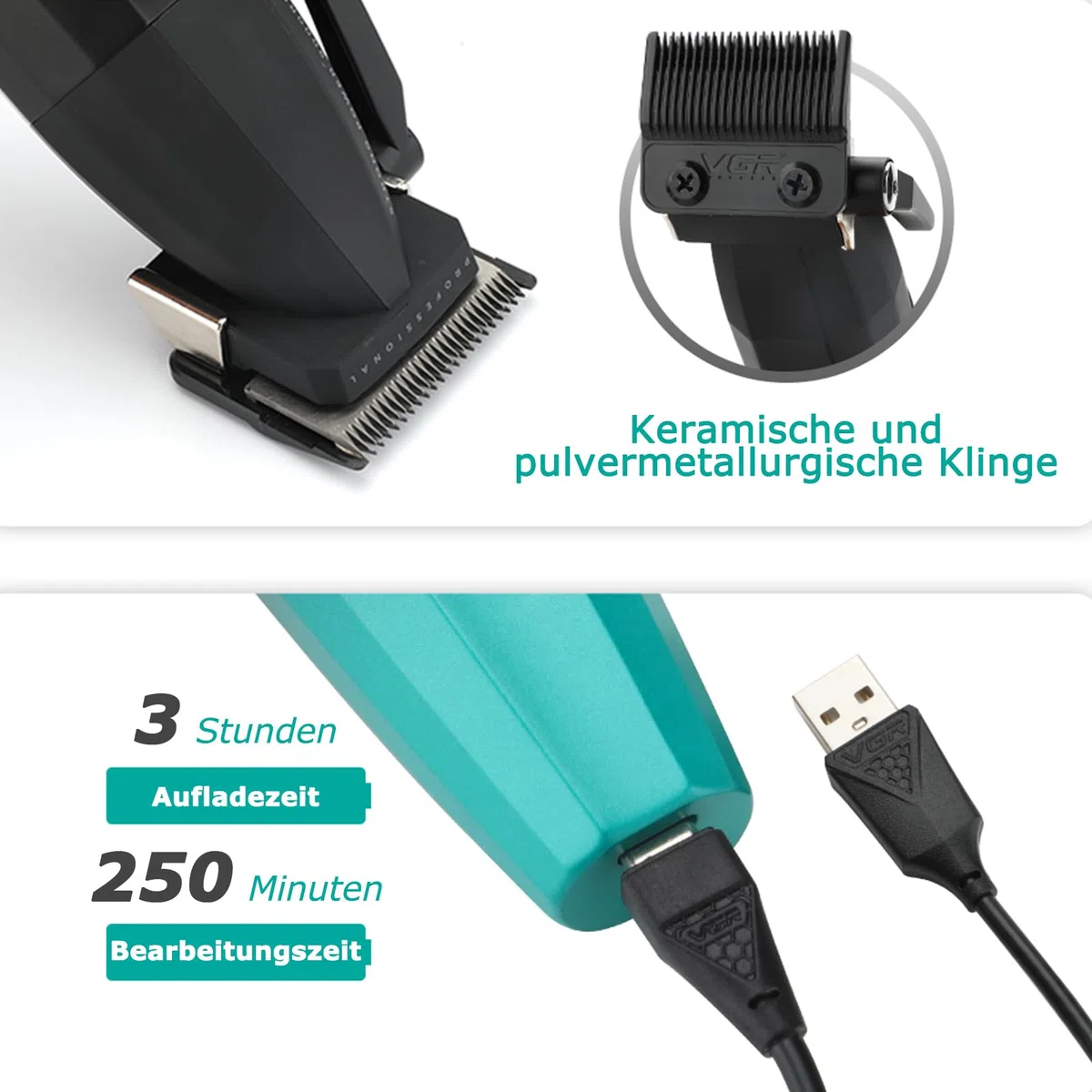 Vgr 003 Fresh Fade Haarschneidemaschine Professionelle Haarschneidemaschine Schnur/Kabellos Wiederaufladbare Haarschneidewerkzeuge mit LED-Anzeige, Geschenk für Männer