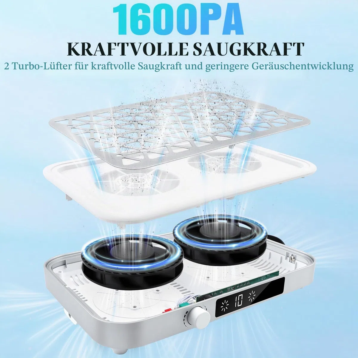 EBANKU Professioneller Nagelstaubsauger, Tragbarer 1600 PA Staubsauger, | 10 Geschwindigkeiten, Einweg-Filter (30 Stück), Leichter Nagelstaubsauger für Nagelstudio, Salon, Nageldesign & Maniküre