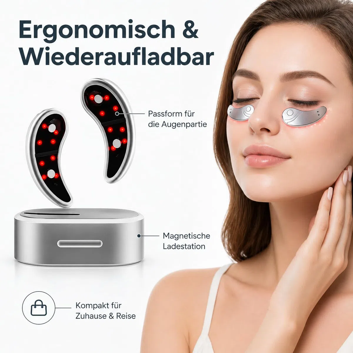 Augenmassagegerät mit Rotlicht Maske, Wärme, EMS Vibration, Elektrisches Eye Beauty Device gegen Augenringe, Tränensäcke & Falten, Leise Massage Maske für Augen, Wiederaufladbar