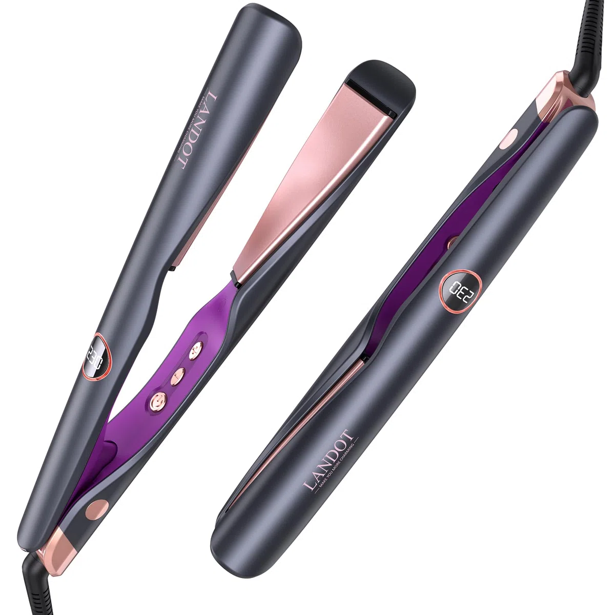 Glätteisen Locken und Glätten 2 in 1: LANDOT Haarglätter Lockenstab - Geschwungene Stylingplatten zum Glätten Locken Wellen - Verstellbarer Temperatur 120℃-230℃