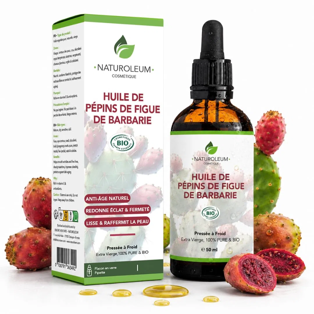 Bio Kaktusfeigenkernöl, 50 ml – Pipette – Glasflasche – 100% rein, natürlich, kaltgepresst – Bio-Kaktusfeigenöl, Anti-Aging und Anti-Augenringe