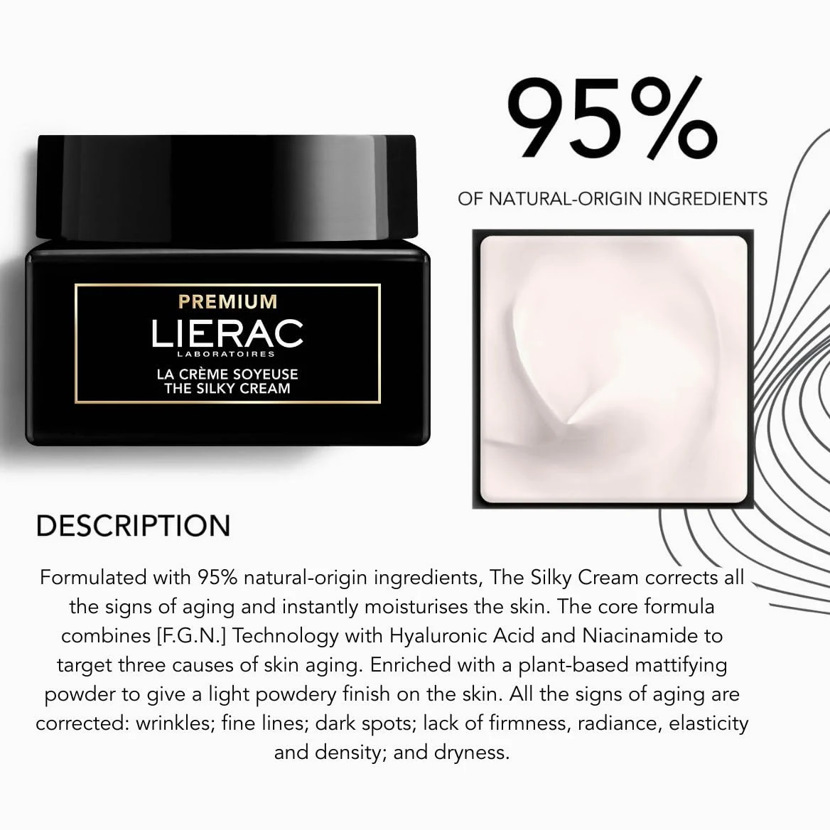 Lierac Premium Die Seidige Anti-Aging-Creme Globale Gesichtspflege mit Hyaluronsäure und Mattierendem Puder Feuchtigkeitsspendend Glättend Strahlend Für normale bis Mischhaut und empfindliche Haut