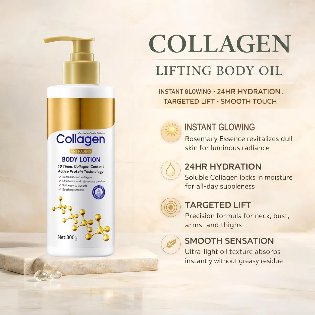 Kollagen-Körperlotion zur Hautstraffung – Anti-Aging-Feuchtigkeitscreme für trockene Haut – Feuchtigkeitsspendende Anti-Falten-Körpercreme – Leichte und nicht fettende Feuchtigkeitspflege (6pcs)