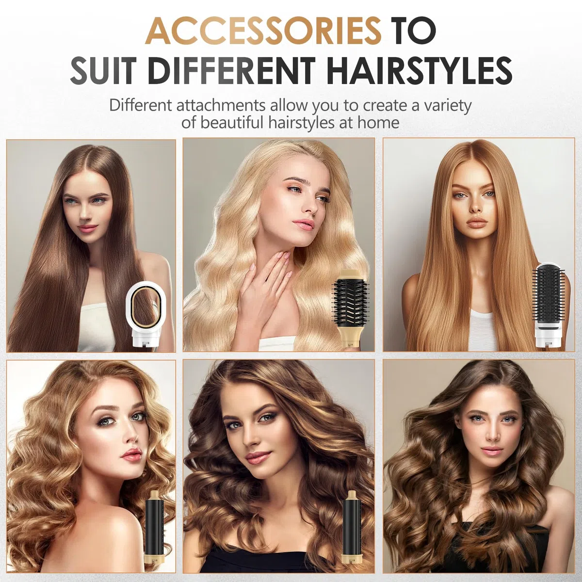 Warmluftbürste, Thermobürste, Blowout Boost Thermal Brush, Ionische Rundbürste, Lockenbürste, Airstyler, 2 Wärme, 5 Aufsätze zum Föhnen, Glätten, Volumen kreieren, 1200W