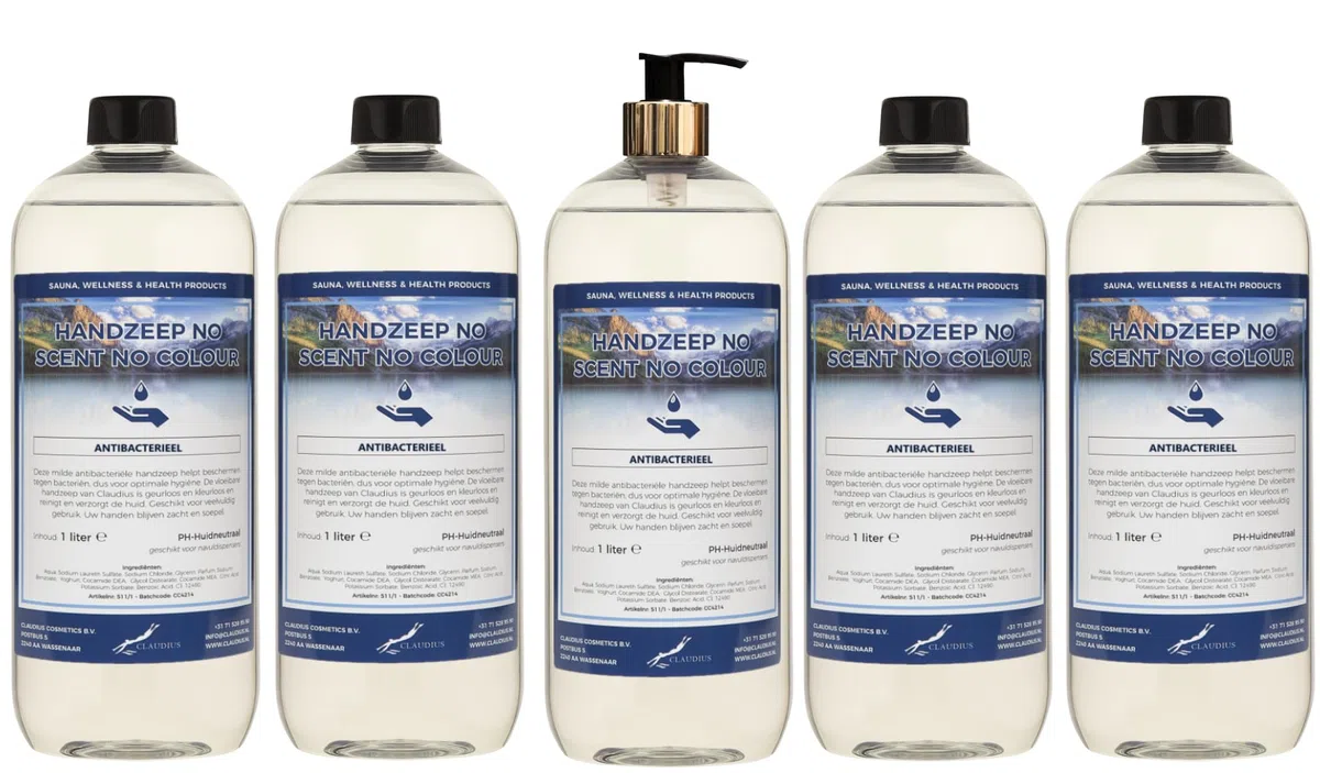 Handseife No Scent No Colour 5 x 1 Liter mit Goldpumpe (transparent)