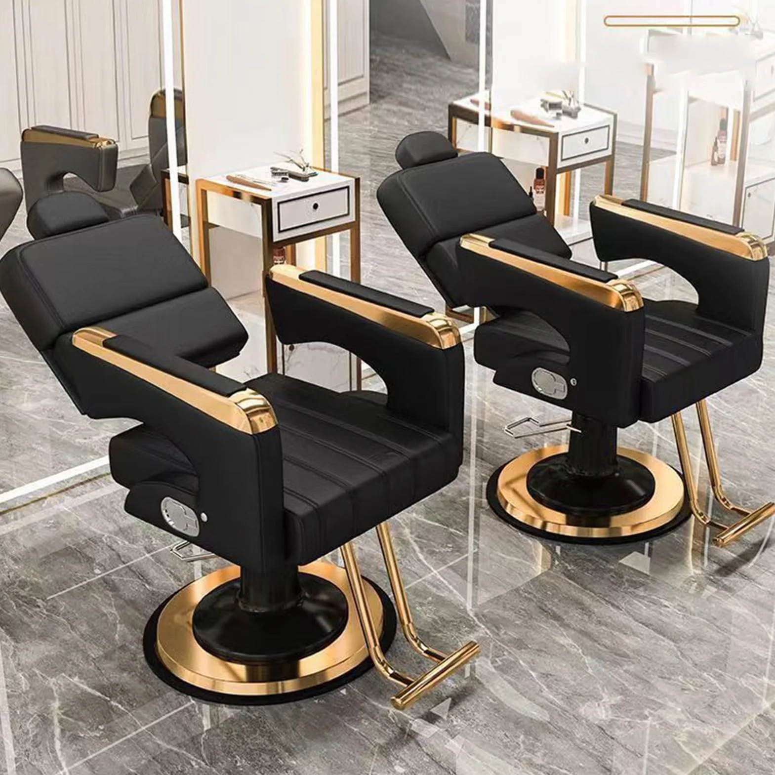 Friseurstuhl mit hydraulischer Pumpe 360° drehbar, verstellbar mit Fußstütze, 150 kg, für Friseursalon Spa Tattoo