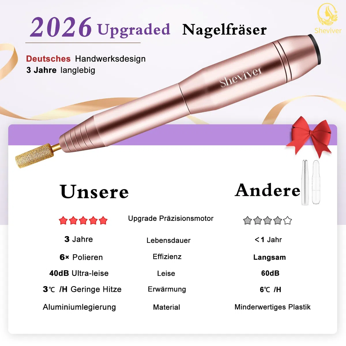 Nagelfräser, Elektrische Nagelfeile für Acryl und Gelnägel, Professionell Nagelfräser, Efile Maniküre und Pediküre Set mit goldenen Nagelfräserbiten für Home Salon Gebrauch