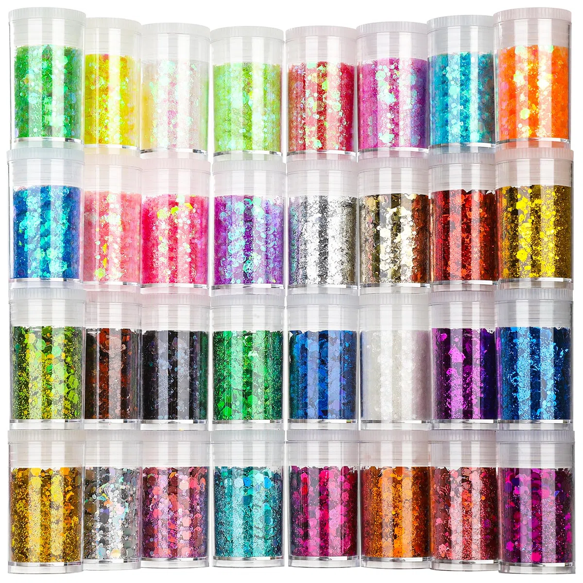 Festival Chunky and Fine Glitter Mix Teenitor 32 Farben Chunky Pailletten & Fine Glitter Powder Mix Irisierend Glitter Flakes Cosmetic Face Body Eye Hair Nail Art Resin Tumbler Glitter Loose Glitter