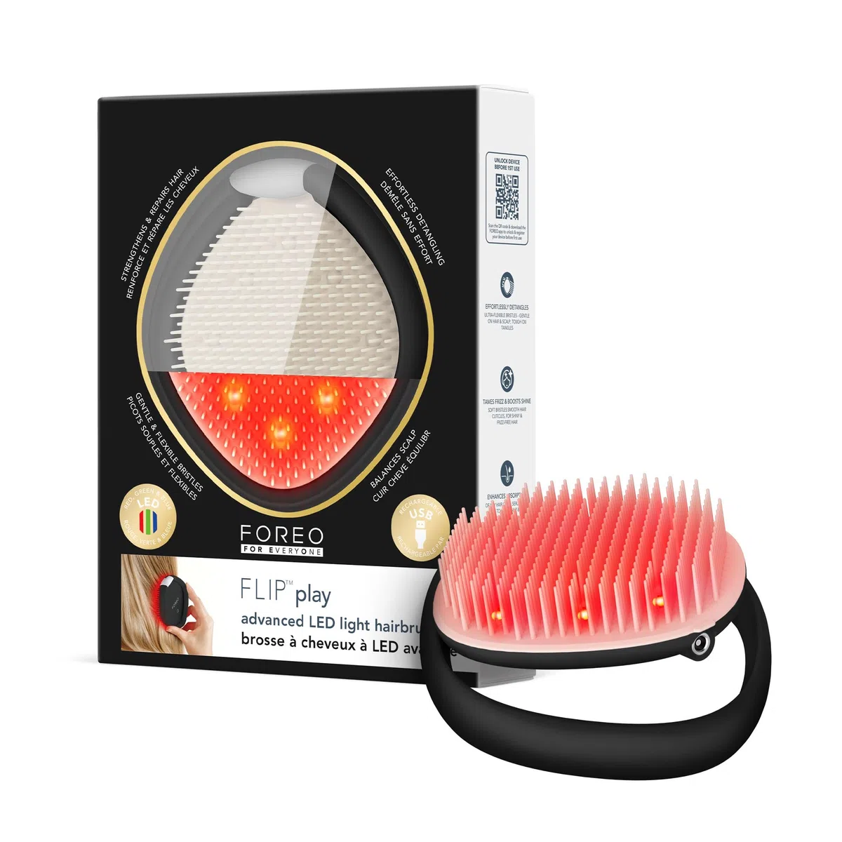 FOREO FLIP Play Advanced LED-Haarbürste – Haarwachstum & Kopfhautpflege | LED-Haarbürste, Rotlicht-Haarbürste, Kopfhautmassage, Haarwachstum, Entwirrbürste, Frizz-Kontrolle, Alle Haartypen