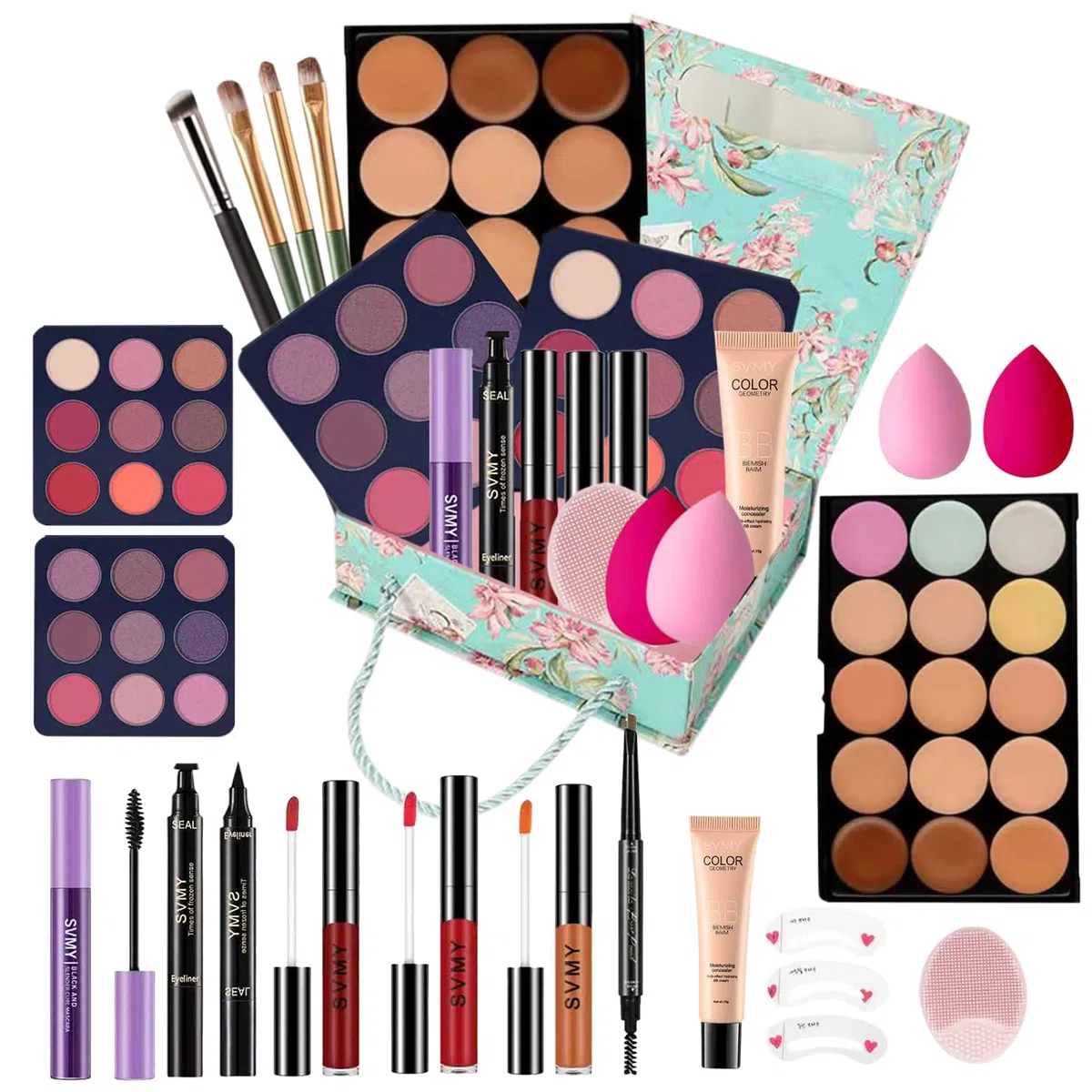 All-in-One-Make-up-Set für Teenager und Mädchen, komplettes Anfänger-Make-up-Geschenk-Set mit Lidschatten-Palette, Foundation und Lipgloss, Make-up-Set für Kinder von 6–12 und 12–18 Jahren