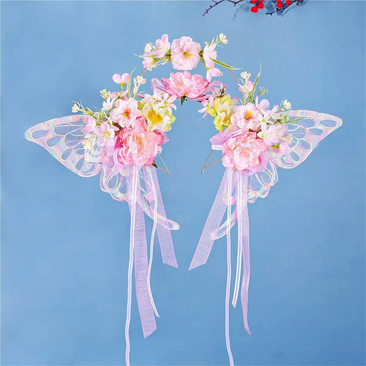 Simulation Blumenkranz Frauen Schmetterling Blumen Kopf Hoop Braut Künstliche Anti-Rutsch-Hochzeit Girlande Zubehör Frisuren für Frauen und mädchen(Color2)