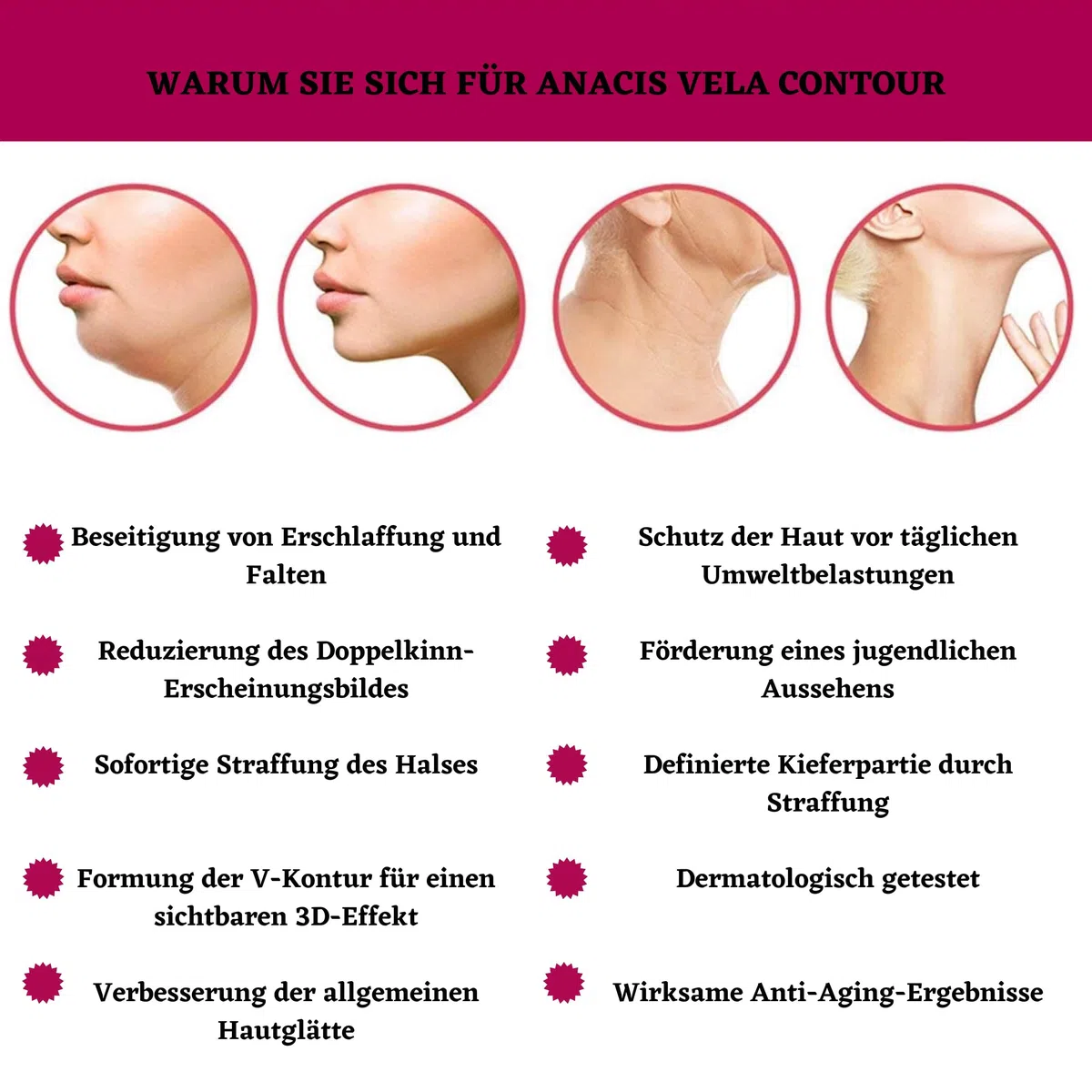 VELA CONTOUR Hals Straffungsserum - Doppelkinn und schlaffe Haut straffen, Halspartie liften - - Konturieren & Reduzieren des Erscheinungsbilds von Doppelkinn und schlaffer Haut am Hals | 30 ml