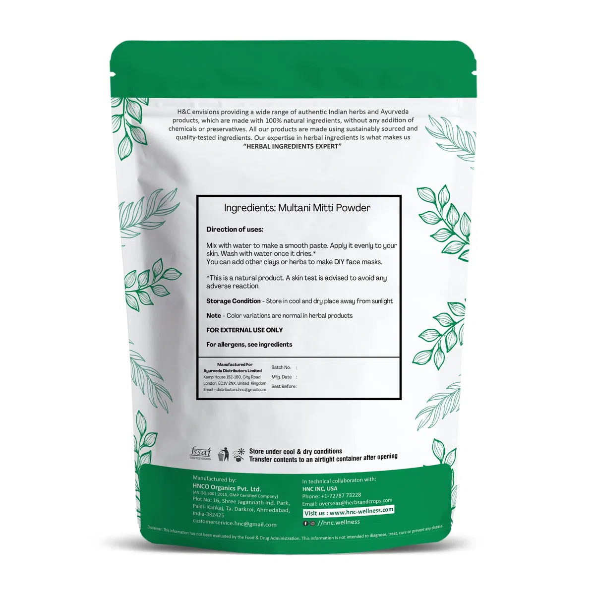H&C Pure Fuller's Earth Clay (Multani Mitti) / Bentonit Clay (1 kg)