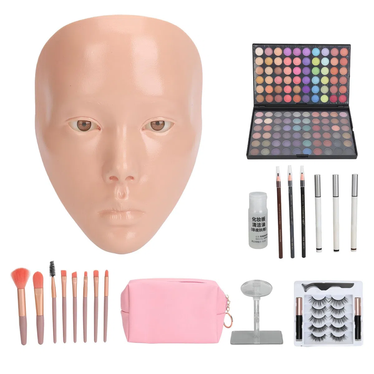 Generic 5D Makeup Practice Face Board Kit, 120 Farben Pinsel Mannequin (Rosa Haut)