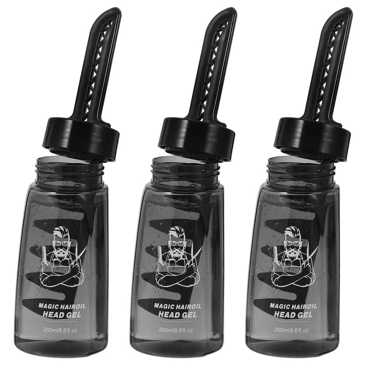 3 Stück-pack Leere Haarstyling Gelflaschen 260ml Schwarz aus Kunststoff mit Praktischem Kamm Einfacher Auftrag für Herren und Friseure
