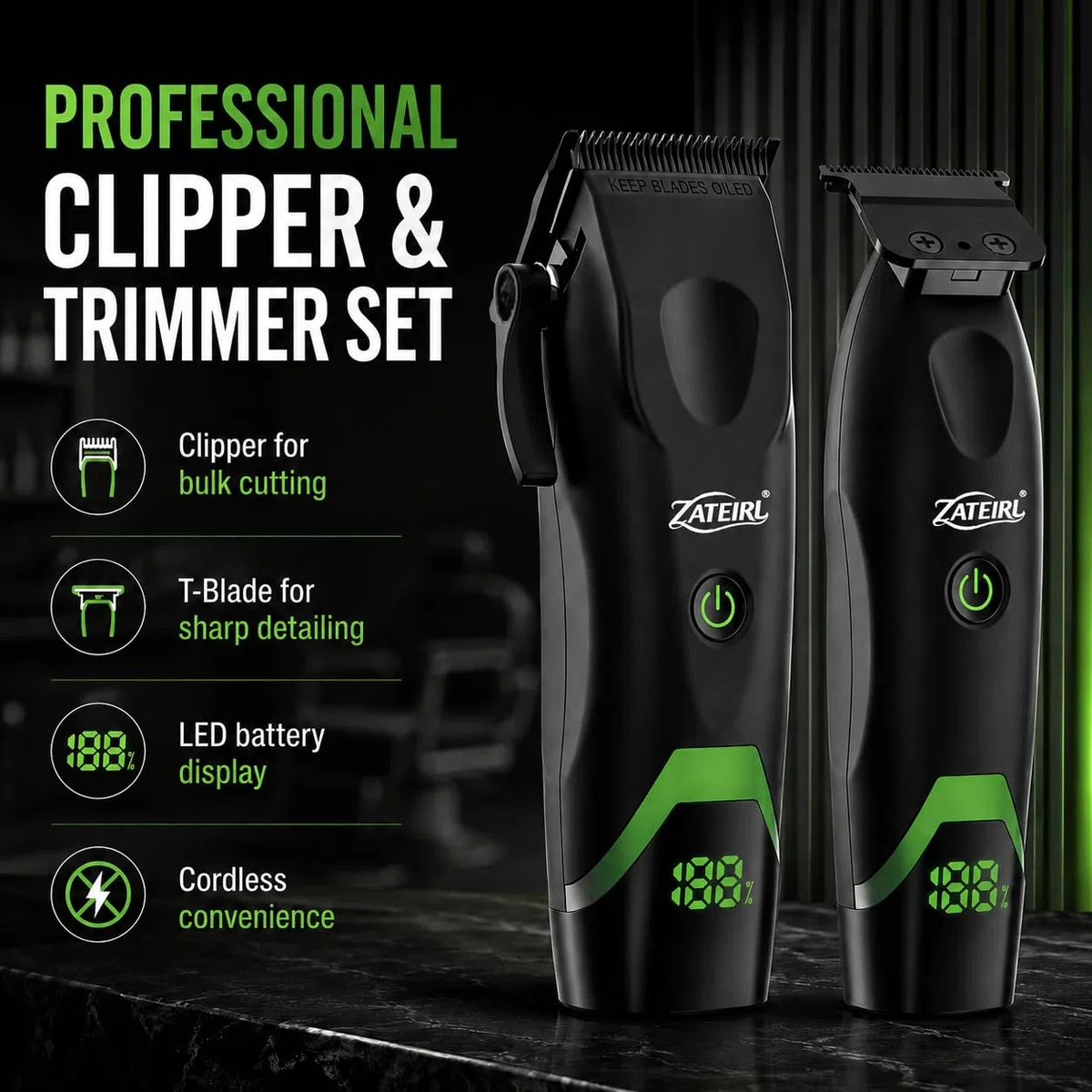 Professionelle Haarschneidemaschinen für Männer, schnurlos, professionelles Friseurscheren-Set mit Präzisionsklingen, USB-Aufladung, Führungskämme, für Männer und Frauen, Schwarz
