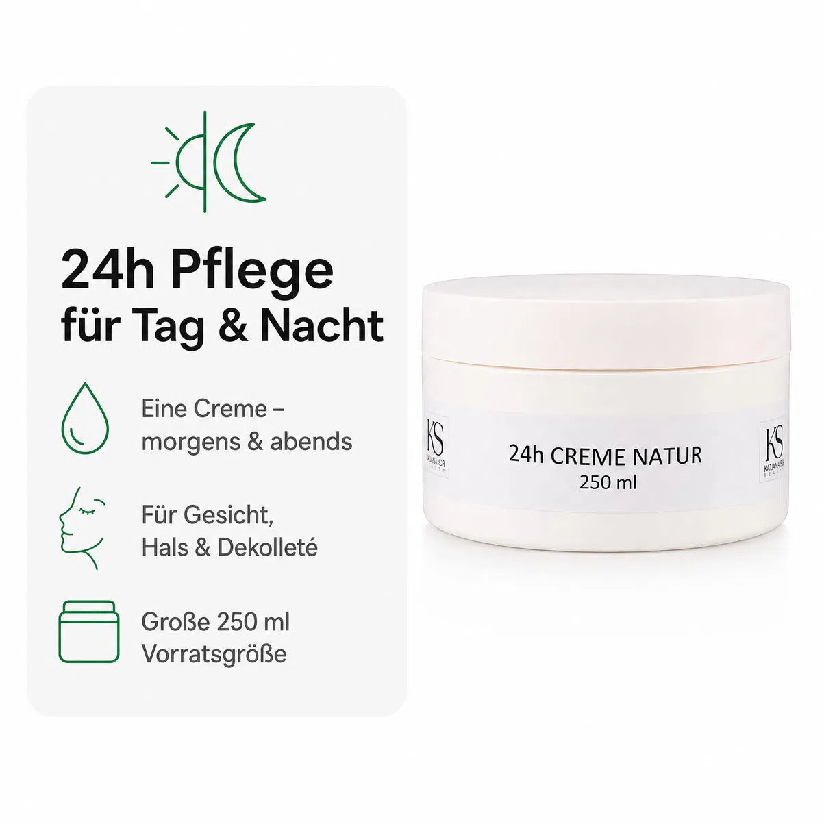 KS Beauty 24h Creme Natur – Tages- & Nachtcreme mit Aloe Vera, Kokosöl, Q10, Niacinamid & Vitamin E (250 ml)