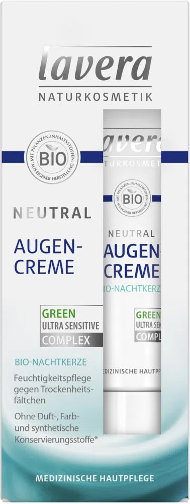 lavera Neutral Augencreme ∙ Bio Nachtkerze ∙ Intensive Feuchtigkeit ∙ Sensible Augenpartie ∙ Neurodermitis ∙ Medizinische Hautpflege ∙ vegan Bio Pflanzenwirkstoffe Naturkosmetik Augenpflege 15ml