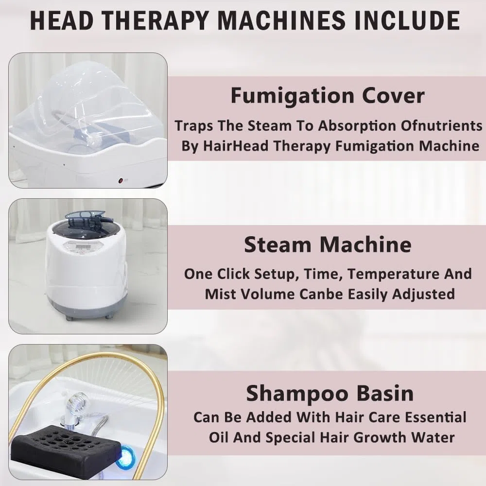 Mobiles Waschbecken-Head Spa Ausstattung Mit 60l Wassertank,Inklusive Begasungsmaschine Und Dampfhaube, Mobiles Waschbecken VerfüGt Mit 4 GeräUschloses Rad, Geeignet FüR Head Spas Und Friseursalons