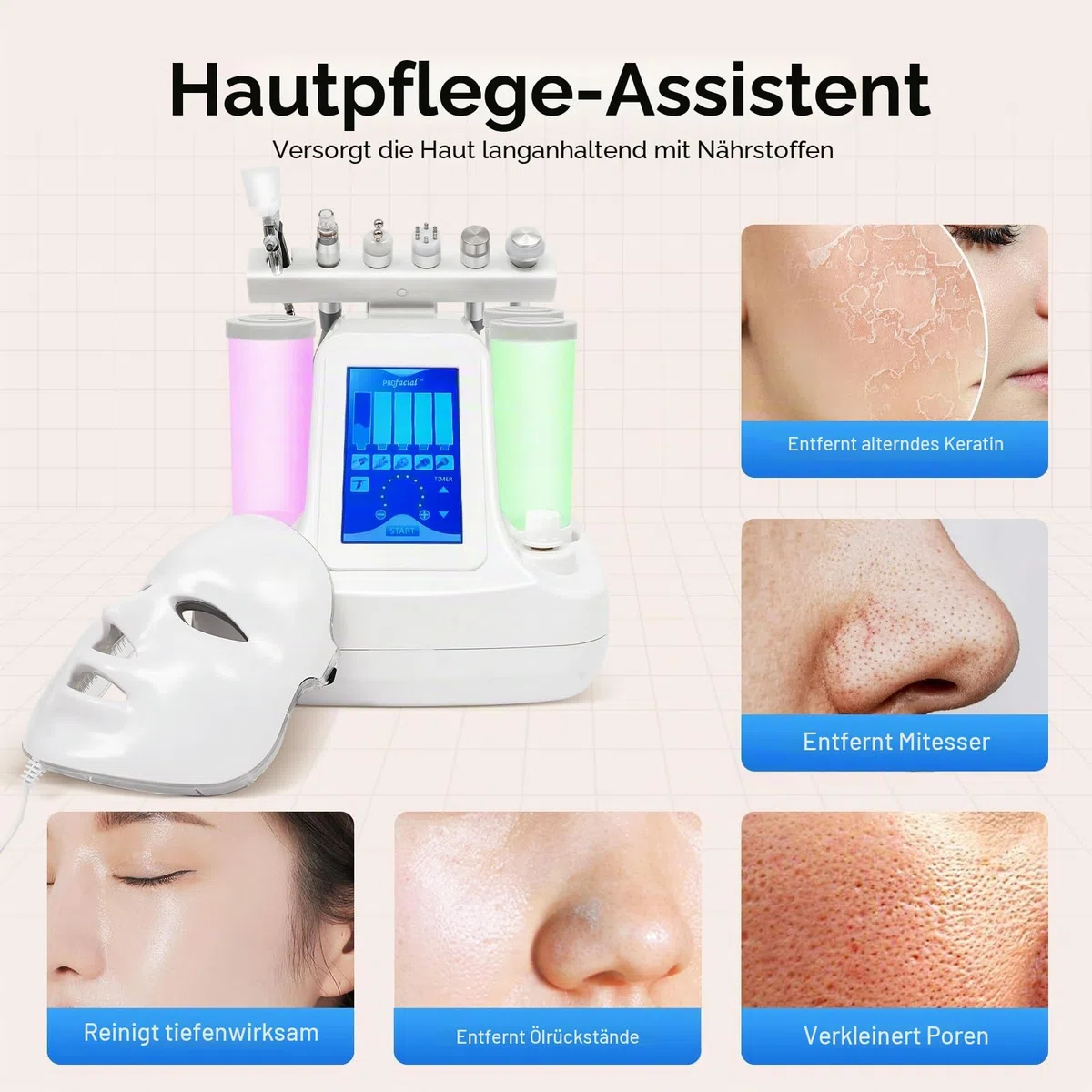 7 in 1 Wasser Sauerstoff Maschine,Dermabrasion Hydro Tiefenreinigung Hydra Beauty Facial Care Machine mit LED-Maske,Hydro Dermabrasion Jet Peel kleine Blase Gerät
