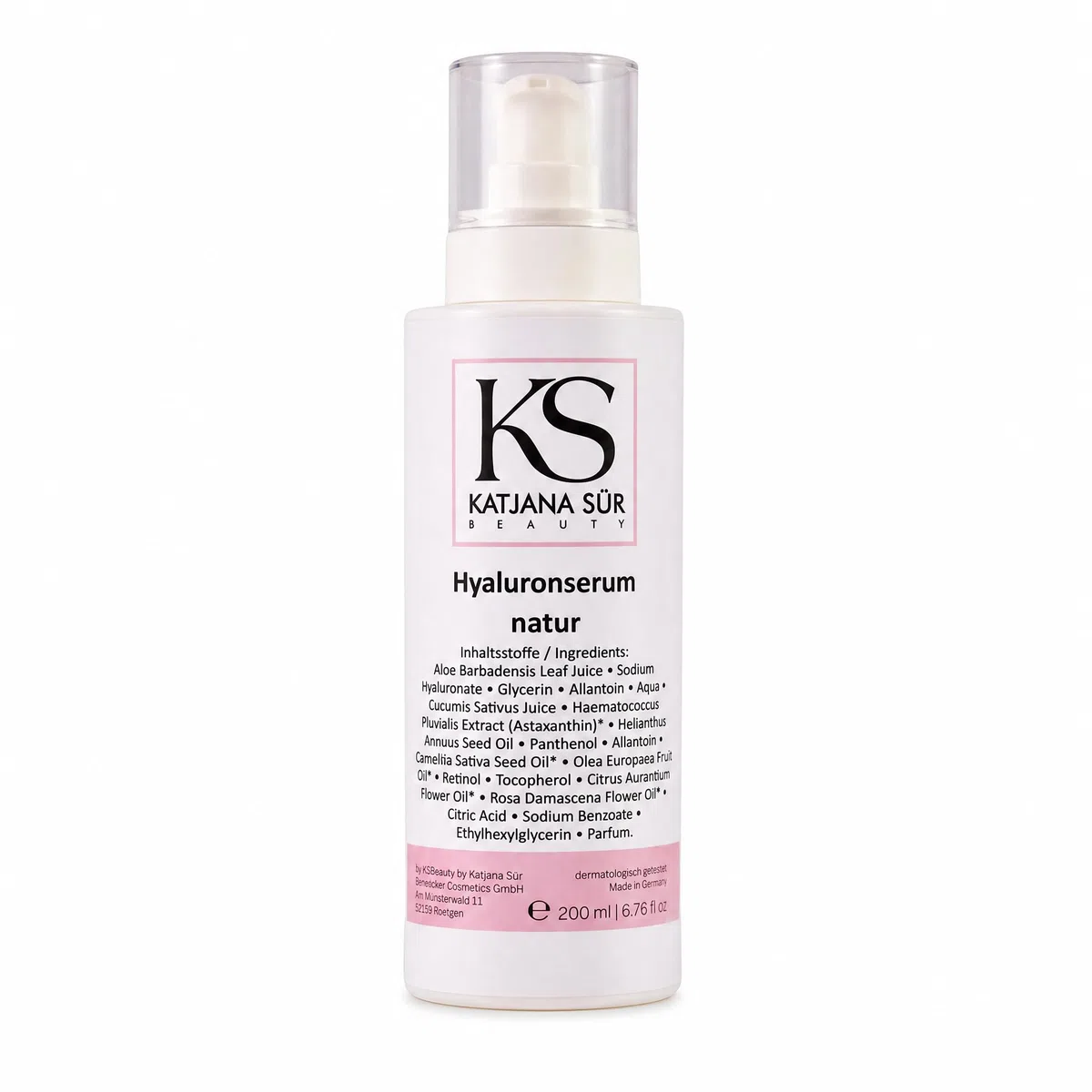 KS Beauty Hyaluron Serum Gesicht mit Retinol & Aloe Vera, 200 ml | Feuchtigkeitsserum mit Hyaluronsäure, Astaxanthin & Vitamin E – dermatologisch getestet, Made in Germany
