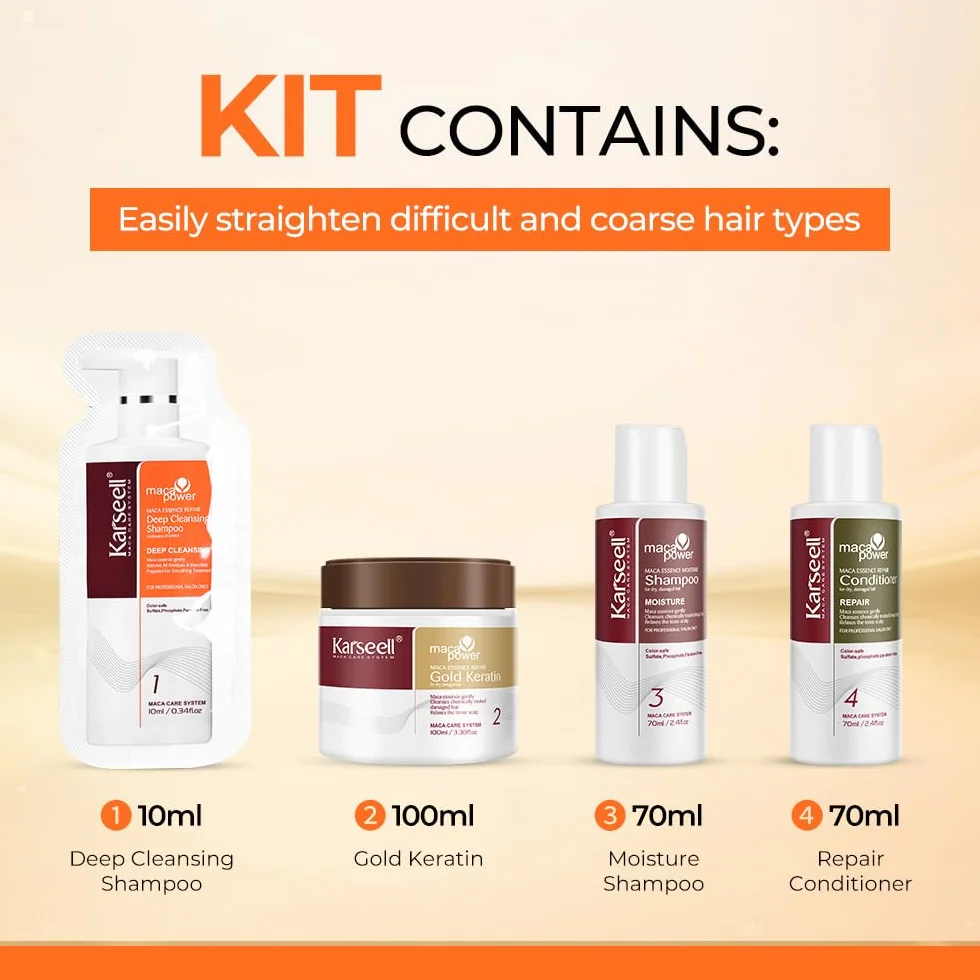 Karseell Keratin Haarglättung Set, 12 Wochen Professionelle Haarglättung für den Heimgebrauch, Glätten und Glattes Haar, für Alle Haartypen