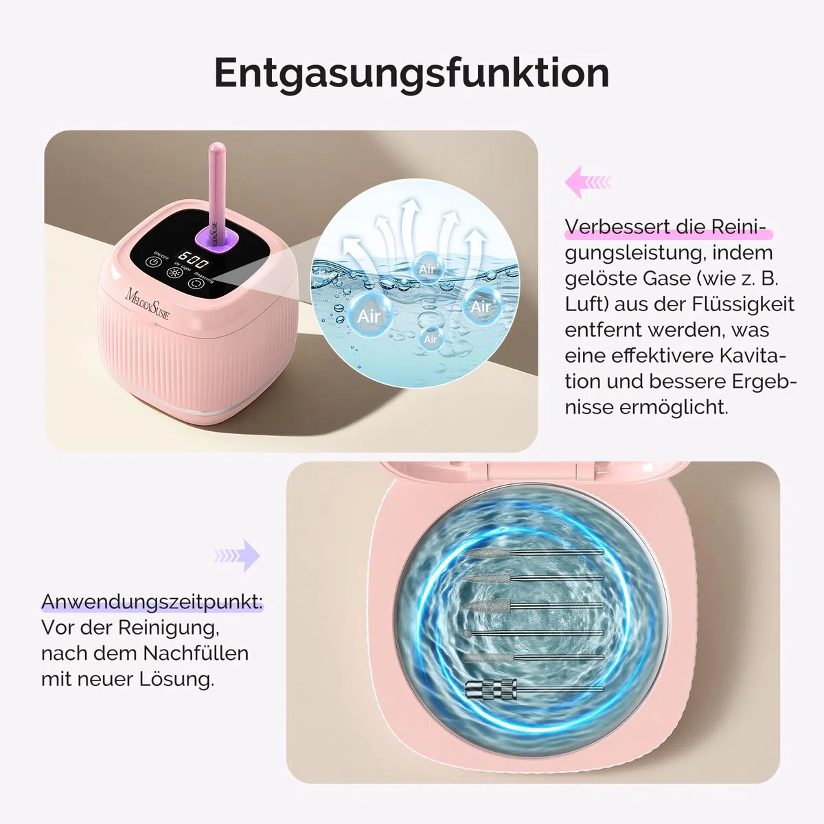 MelodySusie 2-in-1 Reinigungsgerät für Nagelwerkzeuge, UV Sterilisator mit 3 Timer-Modi Multifunktionale für Nagelfeilen, Nagel Pinsel, Nagelknipser, Schmuckreinigung, für Salon und Home, Rosa