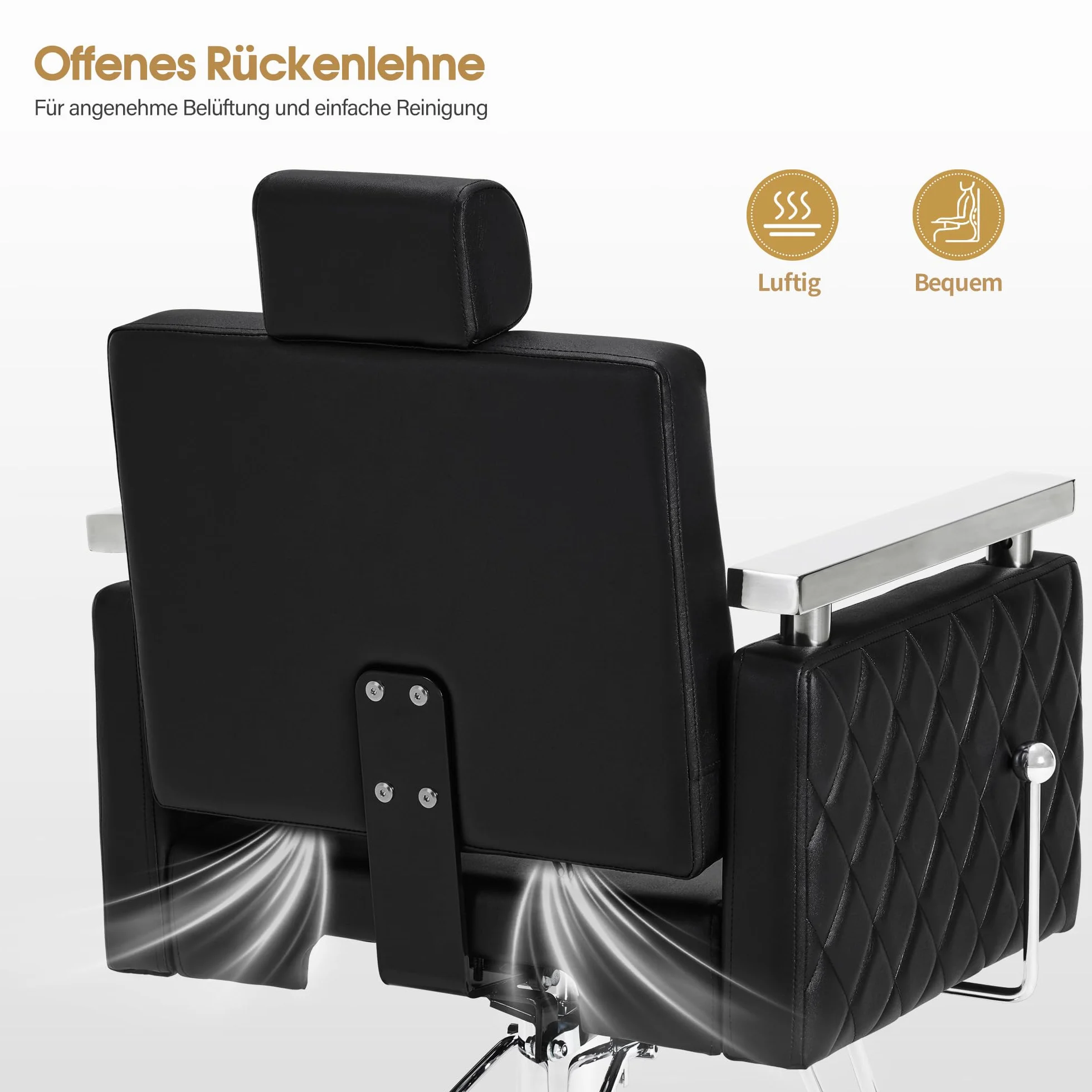 Barberpub Friseurstuhl mit Kopfstütze Kippbar Hydraulikpumpe 360° Drehbar Höhenverstellbar PVC Kunstleder Schwarz