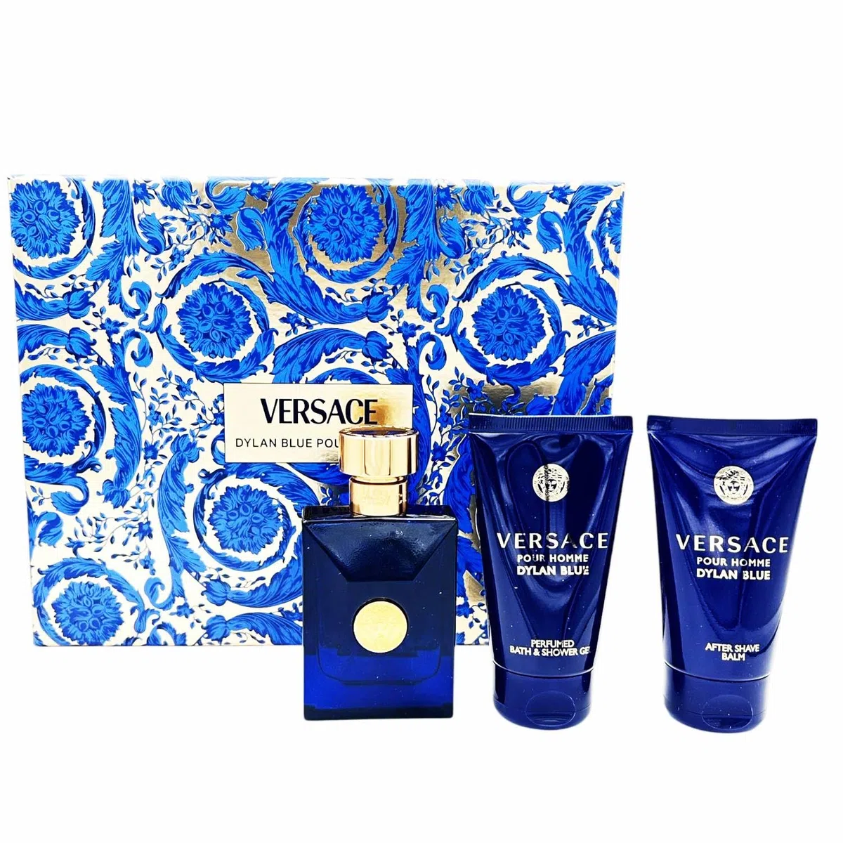 Versace Dylan Blue Geschenkbox für Herren, Eau de Parfum, Duschgel und After Shave Balsam, 50 ml