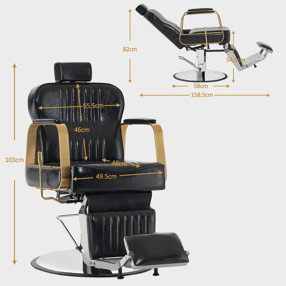 Barberpub Friseurstuhl Kippbar, 360° Drehbar & Höhenverstellbar, Retro mit Hydraulikpumpe, Kunstleder, Schwarz
