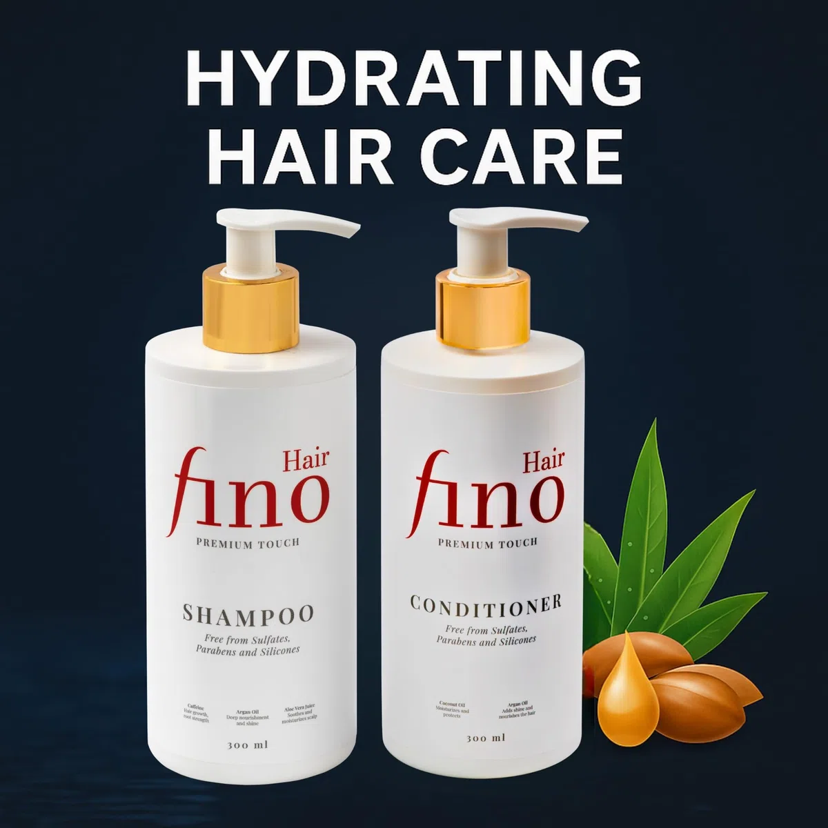 fino Hair Shampoo & Spülung Set - trockenes & geschädigtes Haar | Mit Koffein, Biotin & Keratin - Pflege, Glanz & Anti-Frizz, ohne Silikone & Parabene