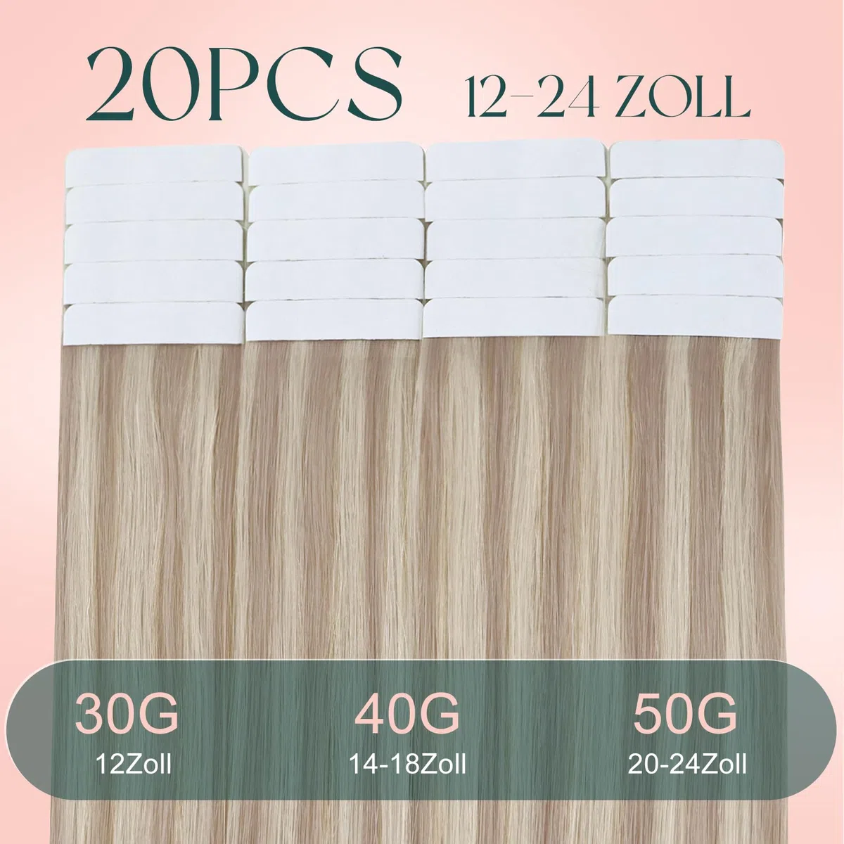 Easyouth Balayage Extensions Tape on Haar 16 Zoll 40g 20Stück pro Paket Aschblondes Highlight mit Hellblond Extension Tape in Echthaar Tape on Extensions Löser