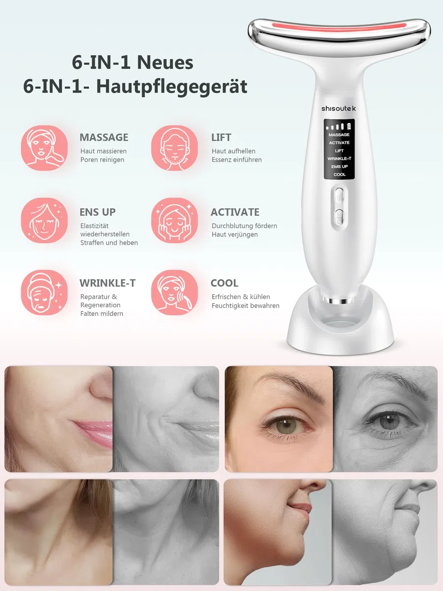 Gesichtsmassagegerät Face Gesicht Falten Gerät: Anti Gegen Falten Beauty Device 5℃ kalte und 45℃ Wärme - EMS Massage Gerät Gesicht 6 Modi 4 Farben LED - Lifting Straffung Gesichtsmassage Damen Herren