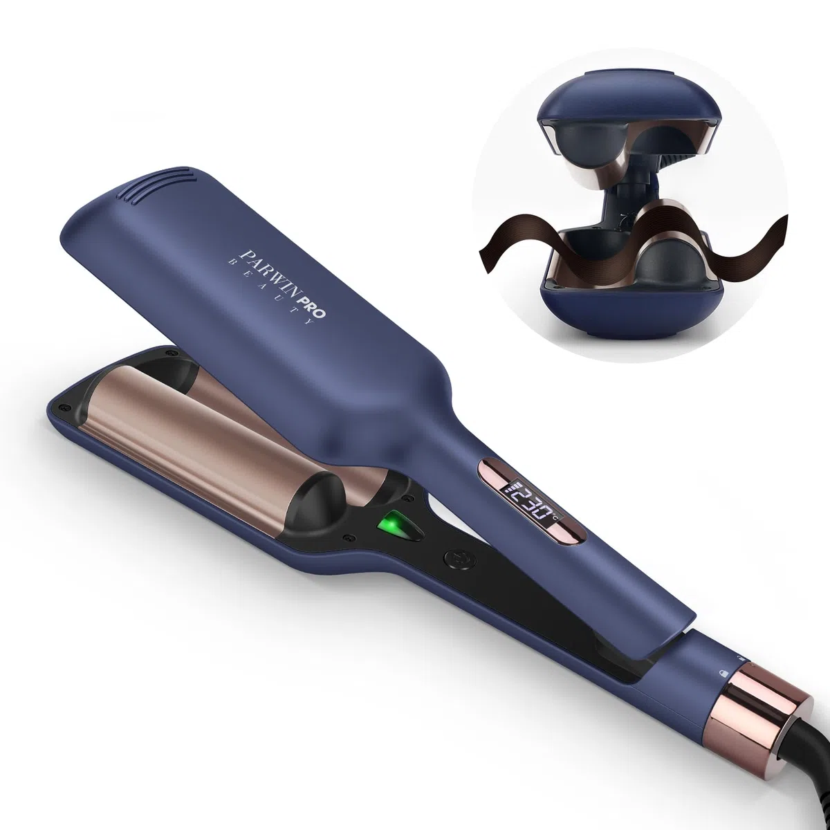 2 Fässer Meerjungfrau Welleneisen für haare, 32MM Lockenstab große locken, PARWIN PRO BEAUTY -Hair Curler, Wellenstyler mit 4 Einstellbarer Temperatur, Sofortiges Wellen (Preußischblau)