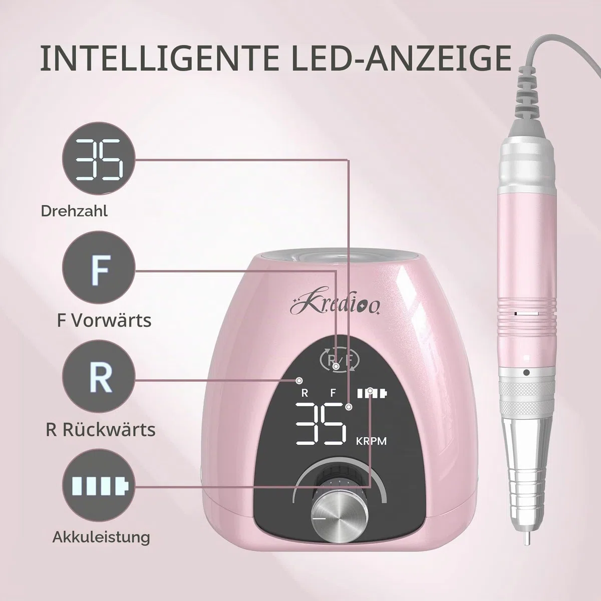 Nagelfräser für Gelnägel Aufladbare Elektrische Nagelfeile 35000 U/min Fräser mit LED Display & Fußpedal und 6 in 1 Bit USB Maniküre Pediküreset Elektrisch für Salon und Anfänger
