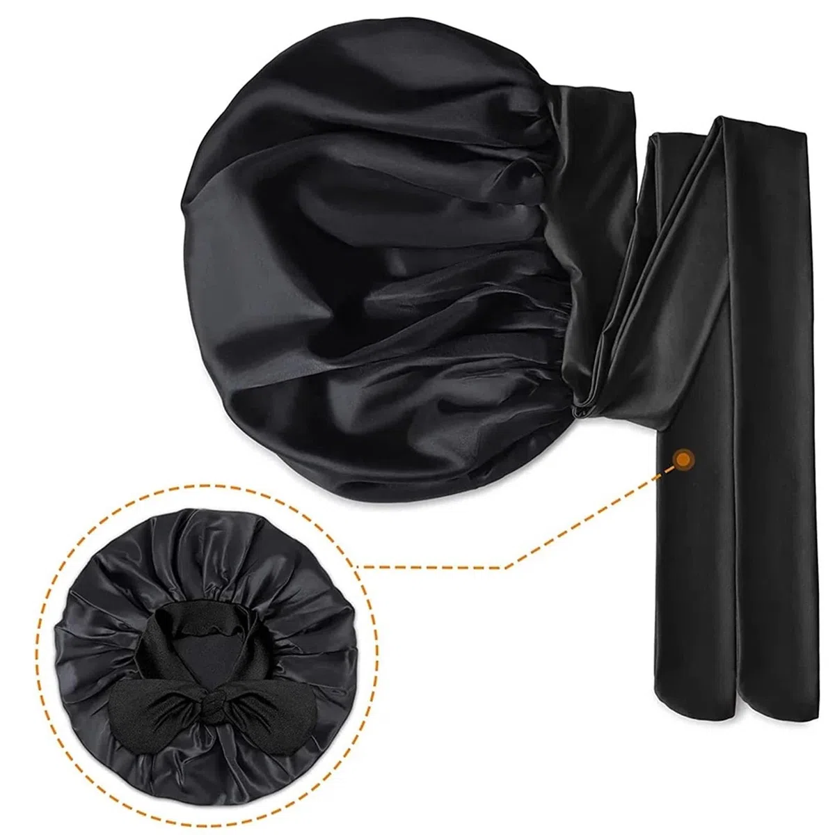 Seidenhaube Haarpflege Maulbeerseide-Schlafmütze for Frauen, große Schlafmütze mit breitem elastischem Bindeband for lockige Dreadlock-Zopf-Haarpflege(Black)