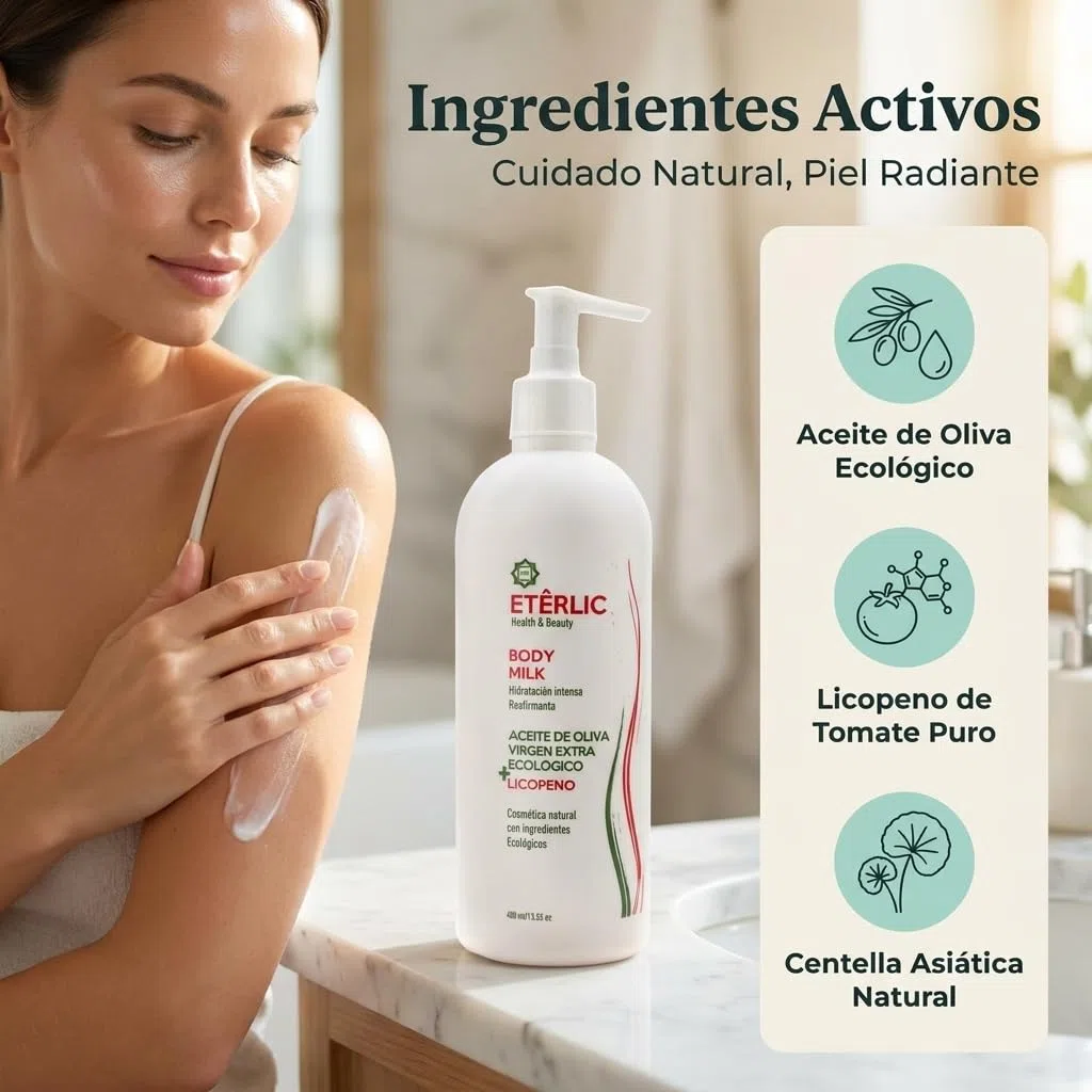 ETÊRLIC Body Milk 400ml Distrofarma – Kosmezeut­ische Körpermilch mit patentiertem ACEITEROL, Bio-Olivenöl und Centella Asiatica – Entzündungshemmend, Antioxidativ und Straffend für Reife, Trockene un