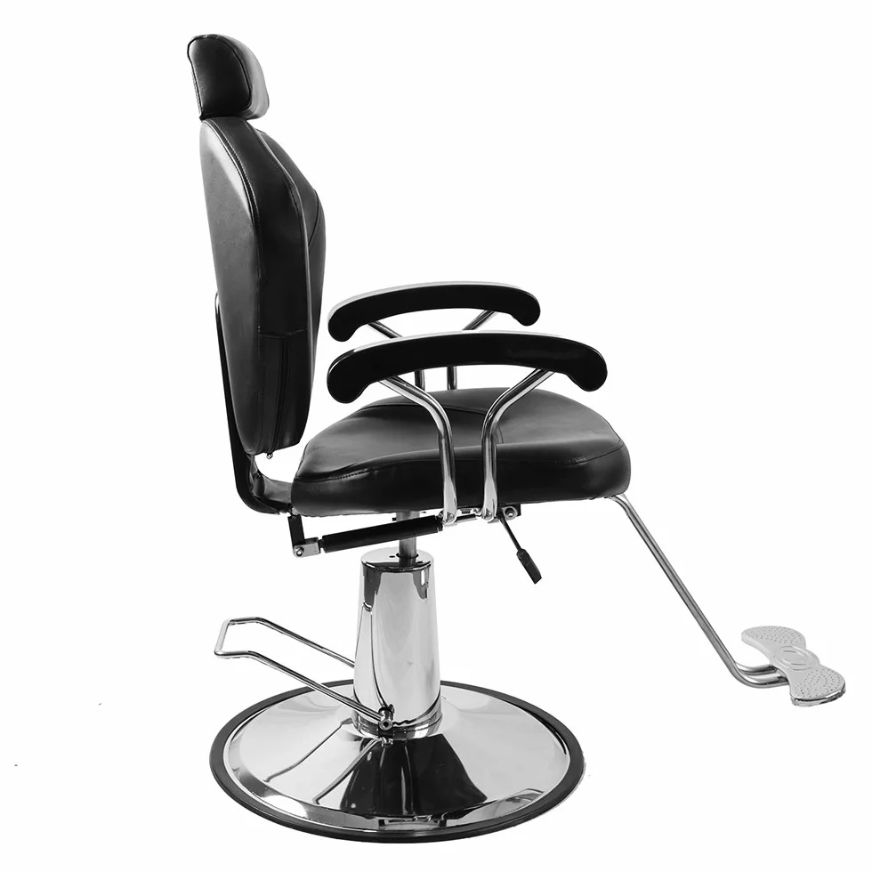 Friseurstuhl 360° Neigbarer Hydraulischer Friseurstuhl Barber aus PU-Leder mit Verchromter Fußstütze 90 x 65 x 100 cm Schwarz