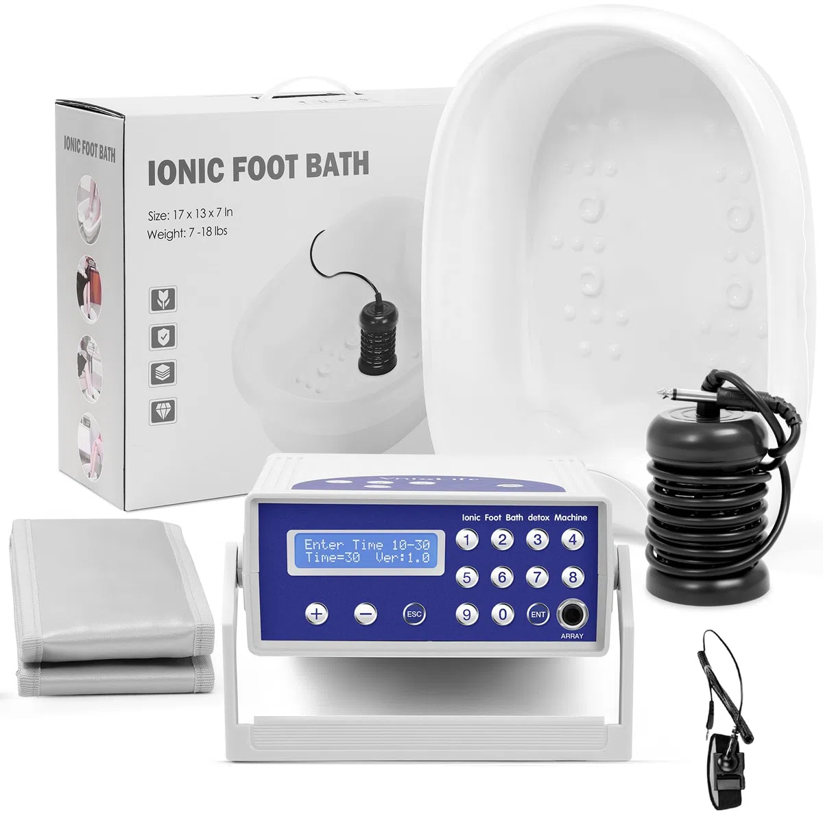 Ionen Fußbad 2026 Upgrade Professionelles Detox Fußbad mit LCD-Display inkl. Heizgürtel, 1 Ionendüse & Reinigungspad, Für Zuhause, Wellnessstudio perfektes Geschenk (mit Becken)
