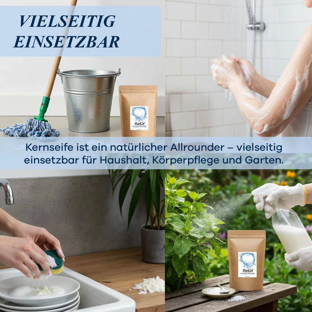 Kernseife geraspelt 6 x 1kg im Beutel, Seifenflocken ohne Palmöl, Farb- und Konservierungsstoffe, umweltfreundliche Seife für empfindliche Haut