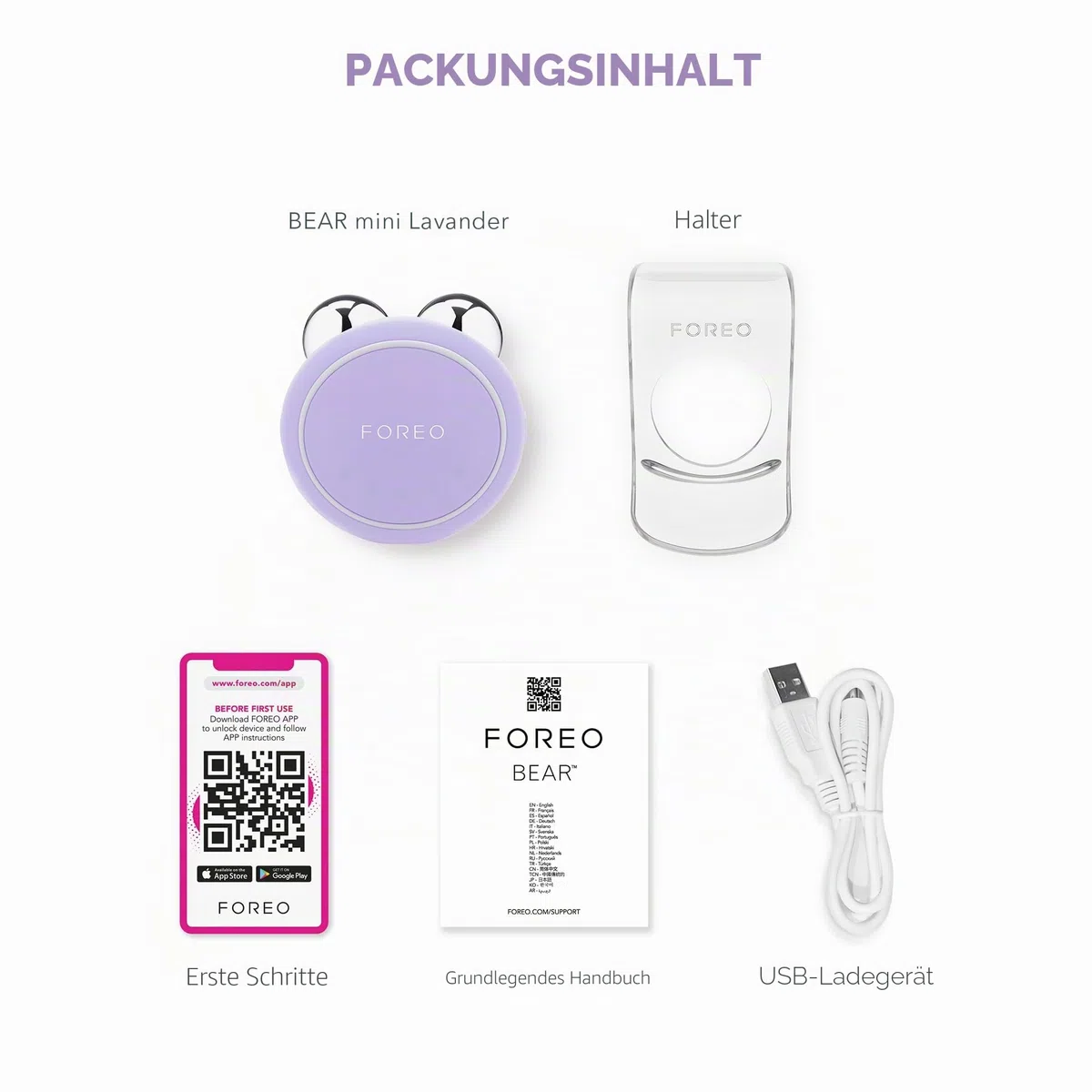 FOREO BEAR mini Gezieltes Mikrostrom-Facelifting-Gerät - Gesichtsmassagegerät gegen falten - Gesicht & Jawline Trainer - Gesichtsmassage - Face lifting gerät-- Anti-Aging - Lavander