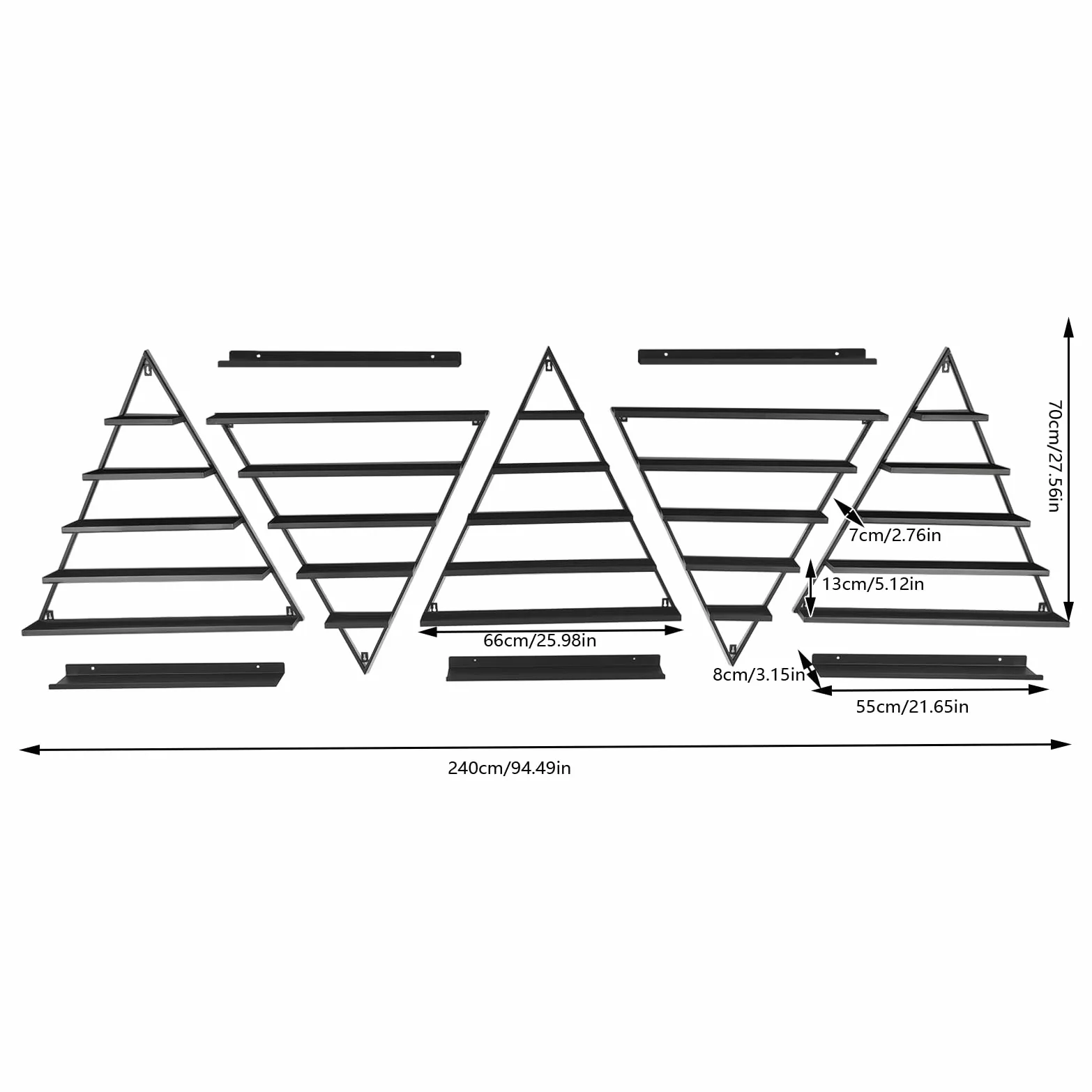 10 Stück Dreieckiges Nagellackregal, 5 Etagen Metal Nagellack-Wandregal, Wandmontiert Nagellack Kosmetik Display-Ständer für Geschäfte, Nagelstudios, Beauty-Shops (Schwarz)