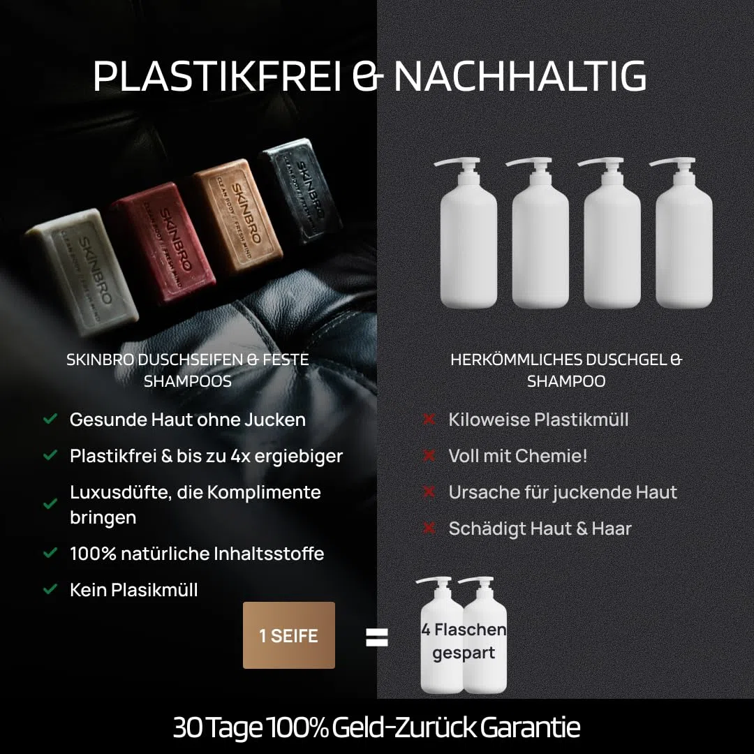 SKINBRO 4er Set Festes Duschgel Männer: 2x New York Flair & 2x Monte Carlo Charm – Vegane Duschseife für Körper & Bart – Nachhaltig & Made in Germany