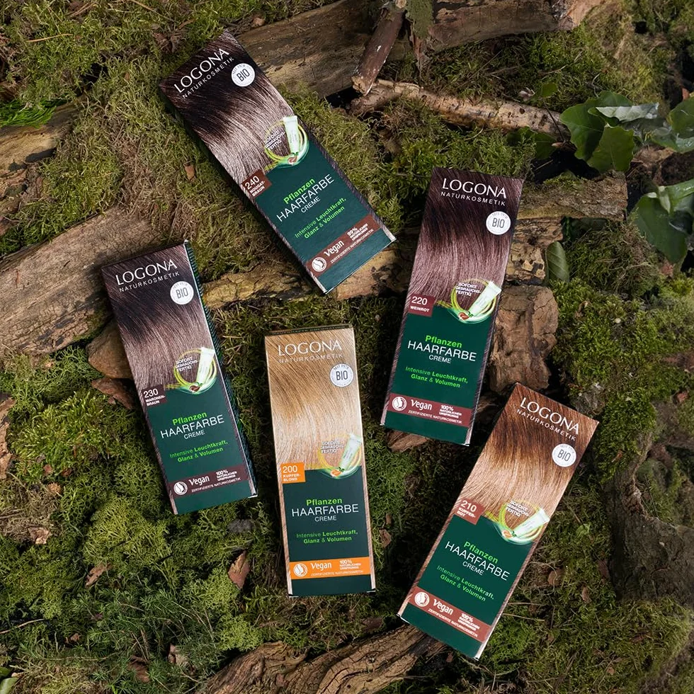 LOGONA Naturkosmetik Pflanzen-Haarfarbe Creme 230 Maronenbraun, Braune Natur mit Henna, vegane Farbcreme für eine dauerhafte Coloration, schonende Färbung für glänzendes Haar, 150ml (Packung mit 2)